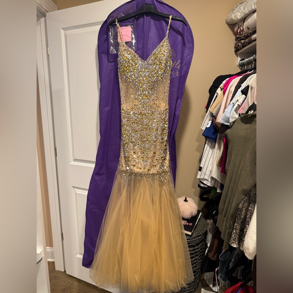 Jovani Silver and Gold Embellished Dress